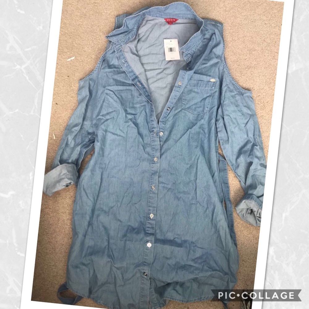 Guess Cold Shoulder Chambray Dress